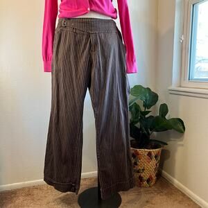 Y2K BeBop Brown Pinstripe Low Rise Belted Waist Wide Leg Flared Pants Size 20
